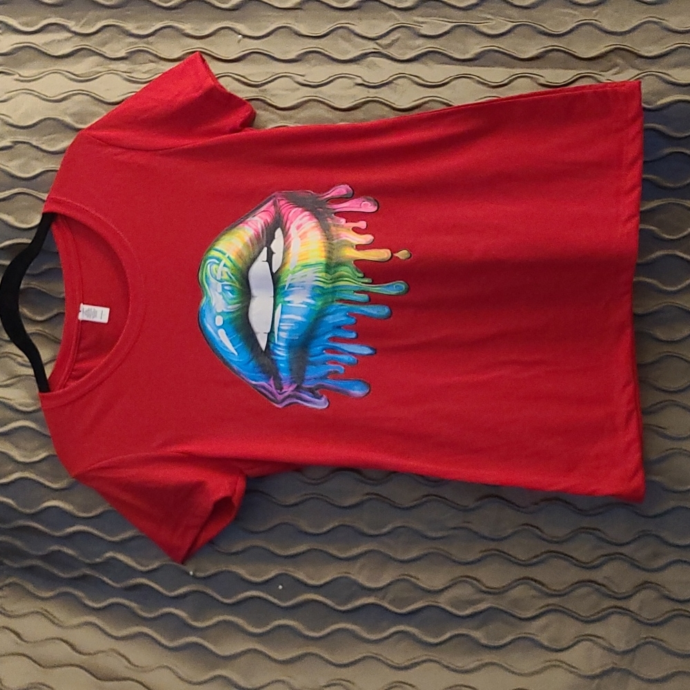 Women Rainbow Lip T-shirt Sz L